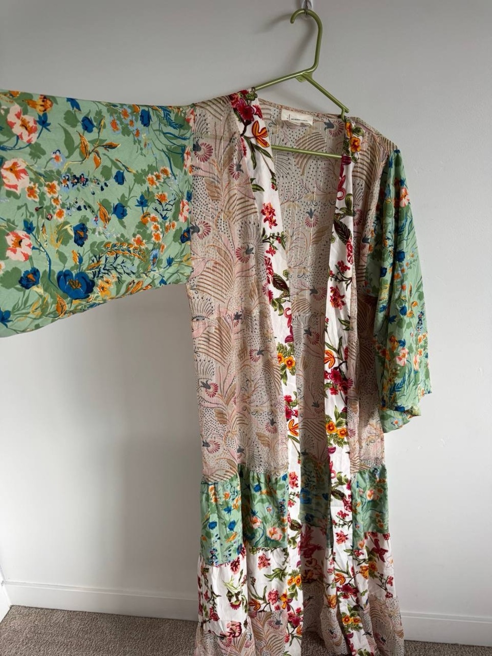 Anthropologie Floral Mixed-Print Kimono Duster in Mint & Cream - Picture 4 of 6